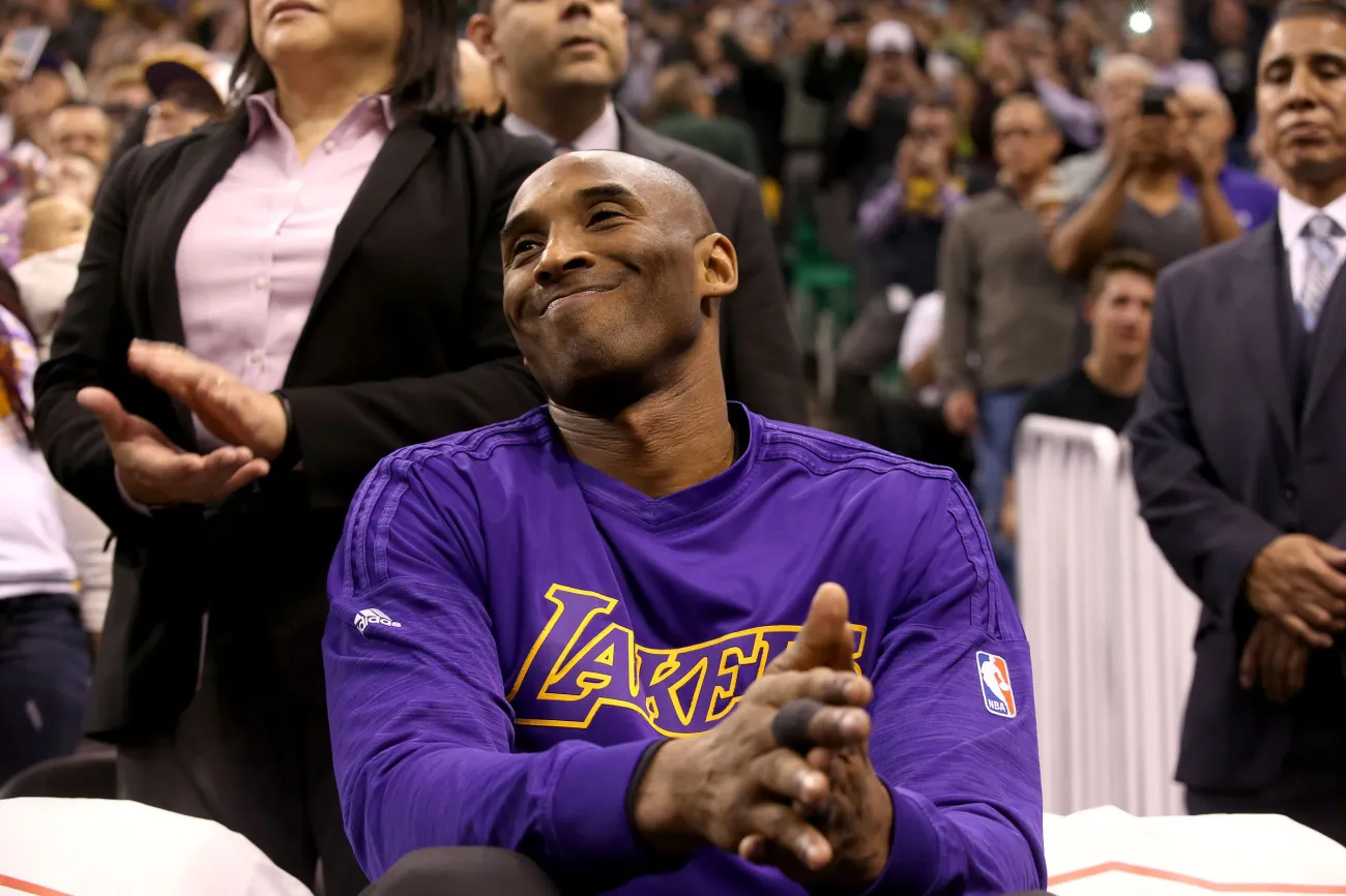 LAL Kobe Bryant watches a video honoring his basketball career before the Utah Jazz game at the Vivint Smart Home Arena in Salt Lake City on Monday, March 28, 2016